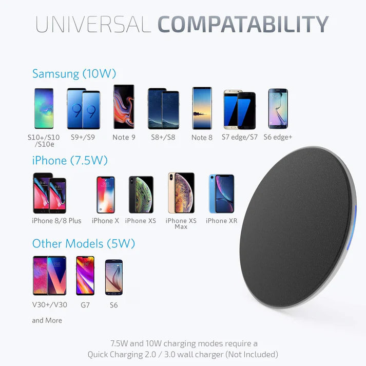 ChargeMate™ 10W Wireless Pad, Black Leather