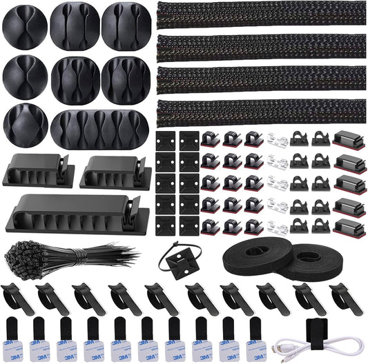 TidyLine™ 192-Piece Cable Management Kit - Black & Clear